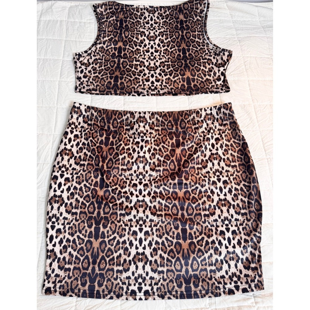 Mob Wife Leopard Print Tank Crop Top & Mini Skirt Set 3XL Stretch - Picture 8 of 9